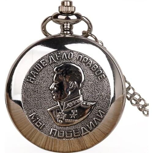 Wholesale Portrait of Stalin of Russia Design Quartz Pocket Watches Necklace Chain Silver Pocket Watches Gifts for Mens Womens
