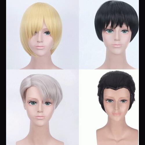 Anime YURI on ICE Cosplay Wig Katsuki Yuuri Victor Nikiforov Yuri Plisetsky Short Synthetic Hair Wigs +Free Wig Cap
