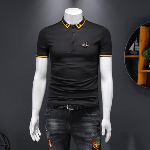New shirt high Summer quality mens short-sleeved Top men casual business Bee embroidery Breathable polo shir E171