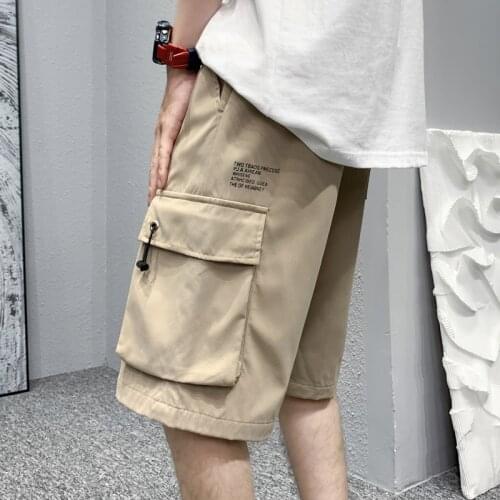 Bermuda shorts men Summer half pants Drawstring male fashion Cargo knee-length clothing High waist oversize Breeches Overalls