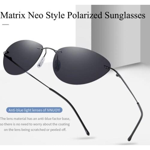 2021 The Matrix Neo Fashion Cool Style Polarized Sunglasses Titanium Rimless Ultralight Men Driving Brand Design Sun Glasses