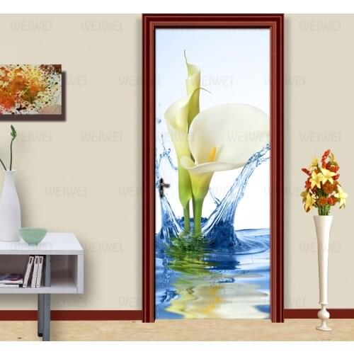 Modern Fashion Floral Flower DIY Self-adhesive Door Sticker PVC Waterproof Wall Mural Wallpaper For Bedroom Living Room Bathroom