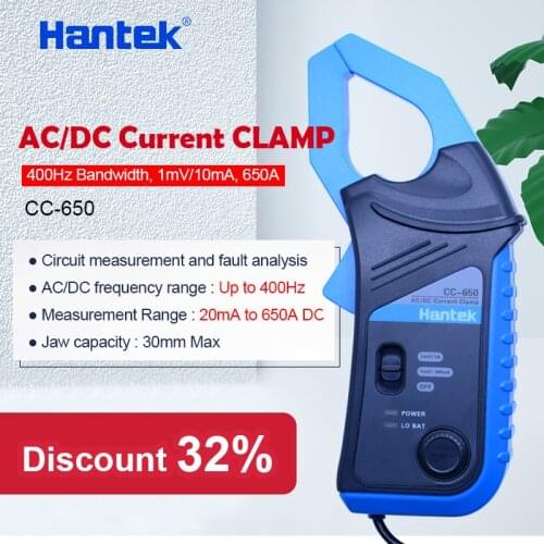 Hantek oscilloscope Current Clamp CC-650 AC/DC oscilloscope current probe 400Hz Bandwidth 20mA~650A with BNC plug