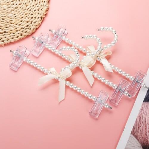 Artificial Pearl Hanger Pearl Bowknot Rack Holder Delicate White With 2 Transparent Clips Clothes Hangers Fashionable Plastic