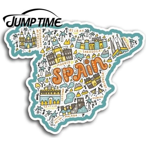 Jump Time for Spain Map Vinyl Stickers Madrid Malaga Sticker Laptop Luggage Truck Window Bumper Decal Waterproof Accessories