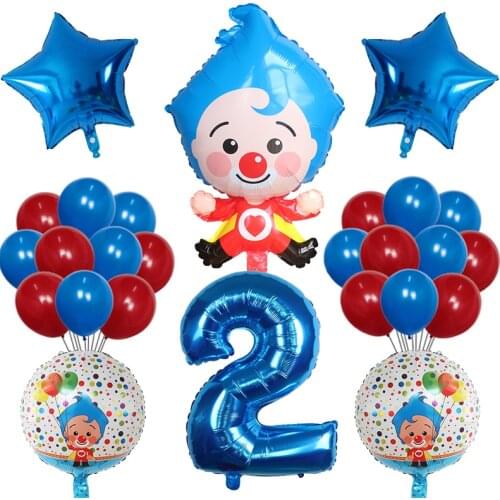 26pcs Cartoon Clown Plim Plip Clown Foil Balloons 3 4 5 6 7 Birthday Party Decoration Supplie Baby Shower Air Globos Kids Toys