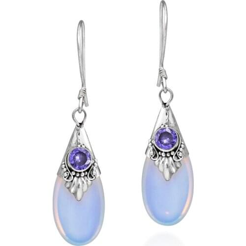 MIQIAO Tears Moonstone Waterdrop Pendientes 925 Sterling Silver Earrings Set for Women Wedding Engagement Gift Fashion Jewelry