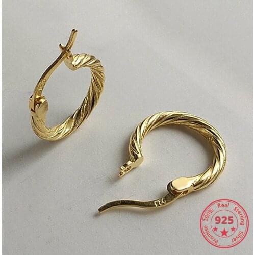 Hot Fashion 925 Sterling Silver Simple Round Gold Twist Ear Hook Earrings Women Jewelry