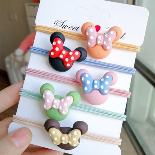 10pcs Disney Mickey Minnie Mouse Headband Lovely Princess Headwear Baby Cute Hair Bands Scrunchies Ponytail Hairpin Hair Ring