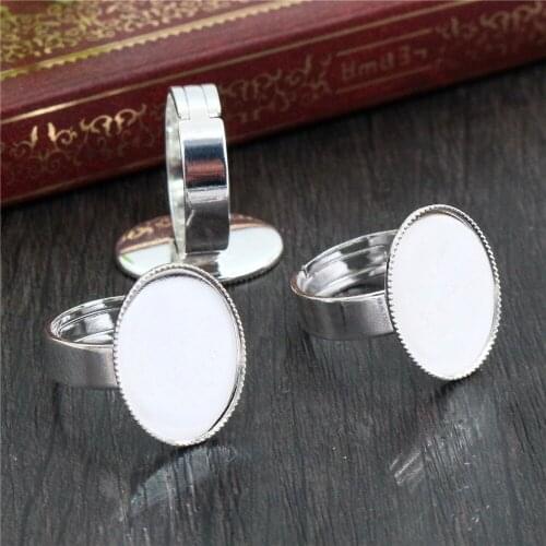 13x18mm 10pcs Bright Silver Plated Color Brass Oval Adjustable Ring Settings Blank/Base,Fit 13x18mm Glass Cabochons K6-07