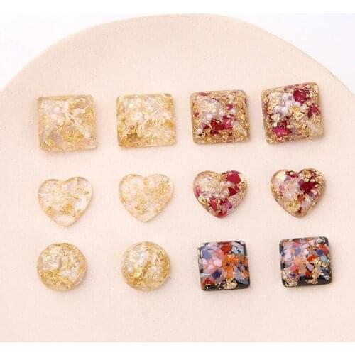 6pcs Korean Vintage Geometric Earrings Resin Square Love Heart Inlay Gold Foil Shell Pearl Earring For Women Diy Accessories