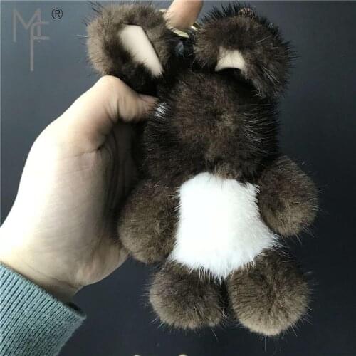 Magicfur - Real Mink Fur Rabbit Toy Keyring Brown Big Ears Bunny Keychain Light Bag Charm Pom Ball Key Ring Accessories Pendant