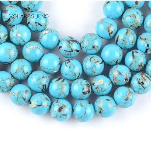 Natural Lake Blue Shell Turquoises Stone Round Loose Beads For Jewelry Making 4-12mm Spacer Beads Fit Diy Bracelets 15
