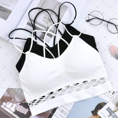 Casual Fashion Hollow Out Bras For Women Cross Beauty Back Fitness Bralette Stretch Breathable Push Up Bra Cotton Seamless Tops