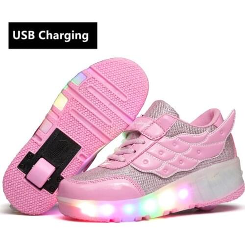 Two Wheels Luminous Sneakers Led Light Roller Skate Shoes for Children Kids Led Shoes Boys Girls Shoes Light Up With wheels Shoe