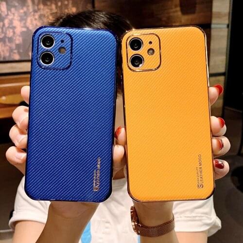 FLOVEME Carbon Fiber Phone Case For iPhone 11 12 Pro Max Electroplated Leather Case iPhone X XR XS Max 7 8 Plus Protective Cover