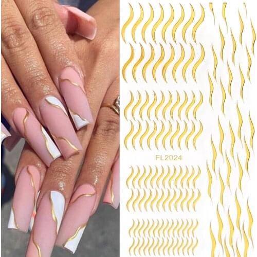 Holographic 3D Striping Line Nail Art Stickers Adhesive Sliders Colorful DIY Golden Nail Transfer Decals Foils Wraps Decorations