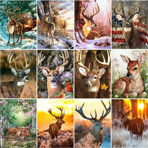 HUACAN Picture By Number Winter Deer Wall Art Oil Painting Animal Drawing Canvas Acrylic Handpainted Gift Home Decor