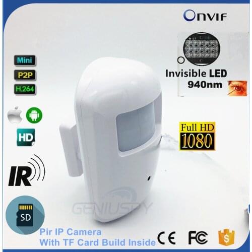 940nm Led IR Night Vision Pin Hole IP Camera 1080P Motion Detector PIR Style CCTV SD Card Slot TF Card &Audio Optional