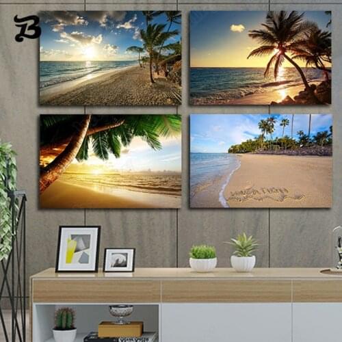 Canvas Painting Wall Art Scenery Sunset Sea View Tropical Miami Beach Seaside Landscape Poster Prints Wall Pictures Home Decor