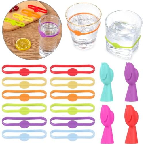 6pcs Silicone Wine Cup Glass Markers Party Goblet Wine Drinking Cup Long Strip Marking Tag For Home Bar Kitchen Tool Accessories