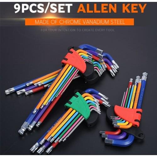 9pcs Allen Key Set Hex Wrench Screwdriver Set Colour Coding Wear-resisting Anticorrosion Hexagon Universal Spanner Hand Tool Kit