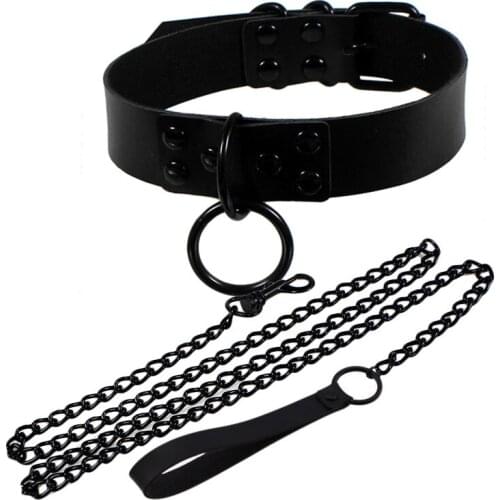 Sexy Rivet Alternative Metal PU Leather Collar Lead Chain Bell Choker Slave Costume BDSM Bondage Necklace Neckband Sex Toys