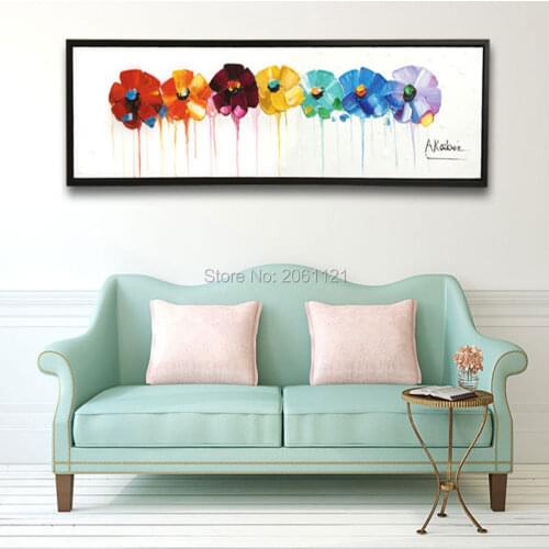 Hand Painted large long wall oil paintings Modern abstract floral canvas art Painting On white Canvas Art flower Decor Pictures
