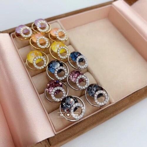 High Quality Round Crystal and Cubic Zircon Earrings for Women Ladies Girls CZ Crystals Stud Earrings Gold Silver Color Jewelry