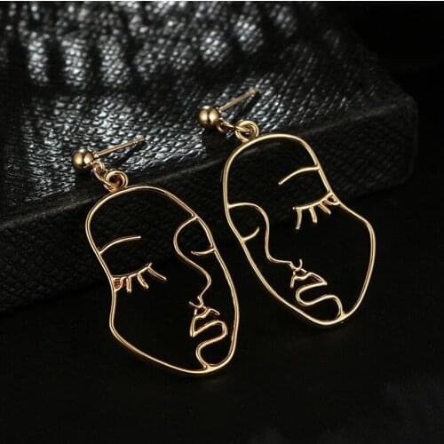 Trend Abstract Art Drop Earrings Gold Color Unique Human Face Dangle Earrings Girls Fashion Statement Earrings For Women