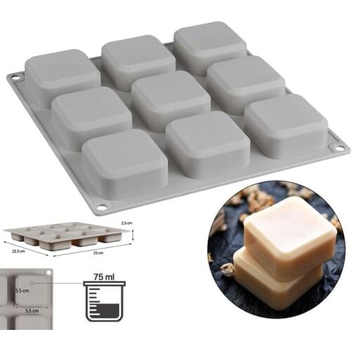 9 Compartment 3D Square Shape Soap Silicone Mold for Diy Handmade Aromatherapy Soap Uv Resin Mould Making Tools