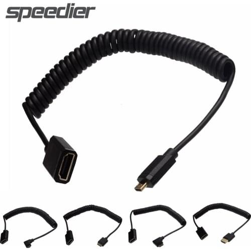 Micro Mini HDMI-Compatible Extension Coiled Cable, HDMI-Compatible Micro Coiled Cable, Slim/Thin Micro HD Coiled Cable
