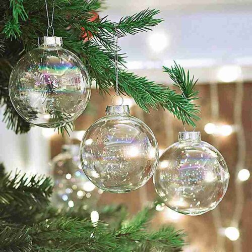 6/8/10cm Glass Hanging Ball Christmas Tree Drop Ornaments Iridescent Ball Baubles Sphere Christmas Pendant Decoration