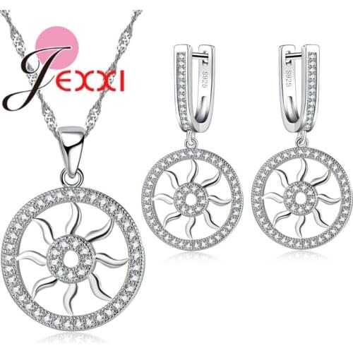 Rhinestone Jewelry Sets For Women Party Accessory 925 Sterling Silver Pendant Statement Necklace Earrings Set For Girl