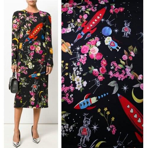 172x150cm spacecraft printed fabric drape handmade DIY dress cheongsam pajamas fabric scarf material polyester fabric