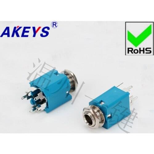 10 PCS 6.35MM headphone socket 6.35.330 Blue-Audio-Video vertical socket 3 feet and 5 feet blue-black