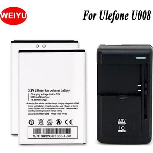 WEIYU 2PCS For Ulefone U008 Phone Battery 3500mAh Hight Capacity For Ulefone U008 Replacement Batteries+Universal Charger
