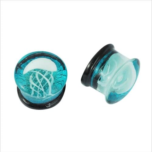 Jellyfish Filled Clear Glass Tunnels Ear Expansion Stretcher Plugs Earrings Piercing Body Jewelry