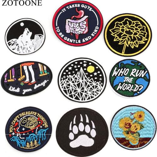 ZOTOONE 1Pcs UFO Wolf Round Patches Iron On Clothes DIY Stripe Badges Stickers Embroidery Applique Sew On Patch For Jackets E