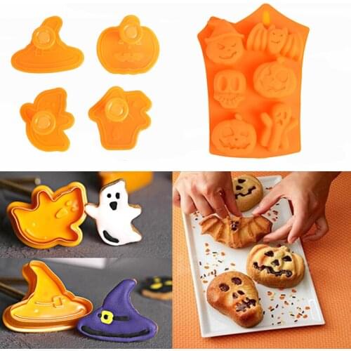 1Set Food Grade Plastic Halloween Cookie Cutter Mold Fondant Cake Candy Biscuit Decorating Baking Tools Kitchen Accessories
