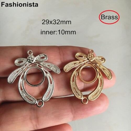 10 pcs - Brass Casted Filigree Butterfly Pendant Tray 29x32mm For 10mm Round Cabochon,DIY Jewel Earrings-accessories Gold -A