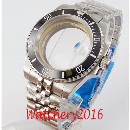 40MM Watch Parts Sapphire Glass transparent Watch Case jubilee Fit ETA 2836 miyota 8215 82A 8205 Movement