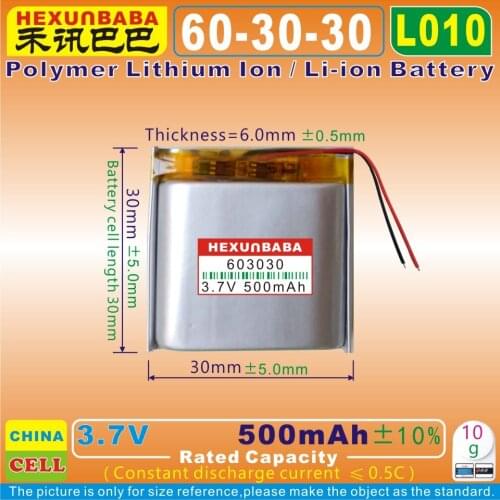 5pcs [L010] 3.7V,500mAH,[603030] Polymer lithium ion / Li-ion battery for BLUETOOTH,mp3,model aircraft,SMART WATCH,GPS,speaker
