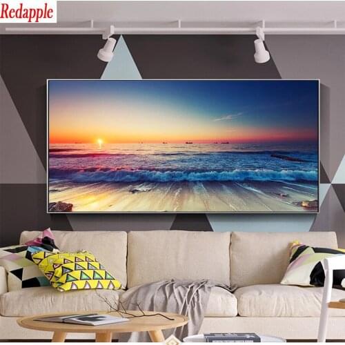 5d diy diamond painting Natural scenery, sunset beach diamond painting cross stitch mosaic embroidery diamond round square