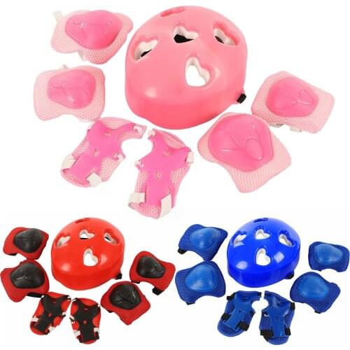 7pcs/Set Roller Skating Bicycle Helmet Knee Wrist Guard Elbow Pad Set For Kids Childrens Outdoor Sports Protective Guard Set