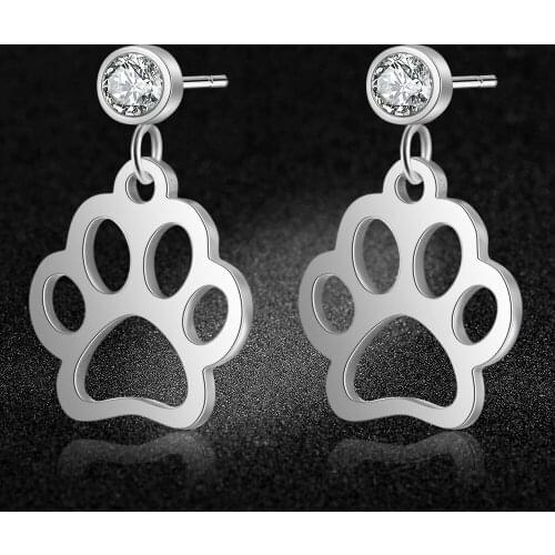 AAAAA Quality 100% Stainless Steel Dog Cat Paw Charm Drop Earring for Women Wedding Party Dangle Earrings Jewelry