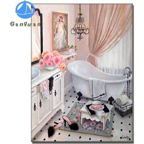 Retro landscape 5D Diy Diamond Painting "Bathroom bathtub scenery" Diamond Pictures Cross Stitch 3D Rhinestone Embroidery Decor