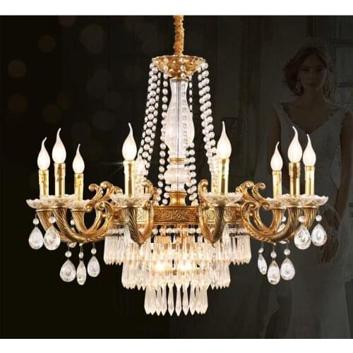 Free Shipping Modern Copper Crystal Chandelier Lighting Luxurious Brass E14 Crystal Lamp Lustre Suspension Light Home Decoration