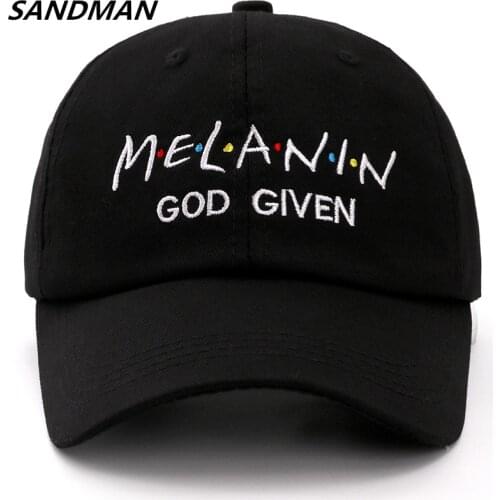 SANDMAN Letter MELANIN GOD GIVEN Snapback Cap Cotton Baseball Cap For Men Women Adjustable Hip Hop Dad Hat Bone Garros