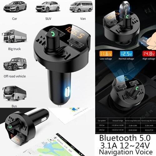 Bluetooth V5.0 FM transmitter Voltage LCD 3.1A Dual USB Fast Phone Car charger Wireless FM modulator Car MP3 player TF U disk